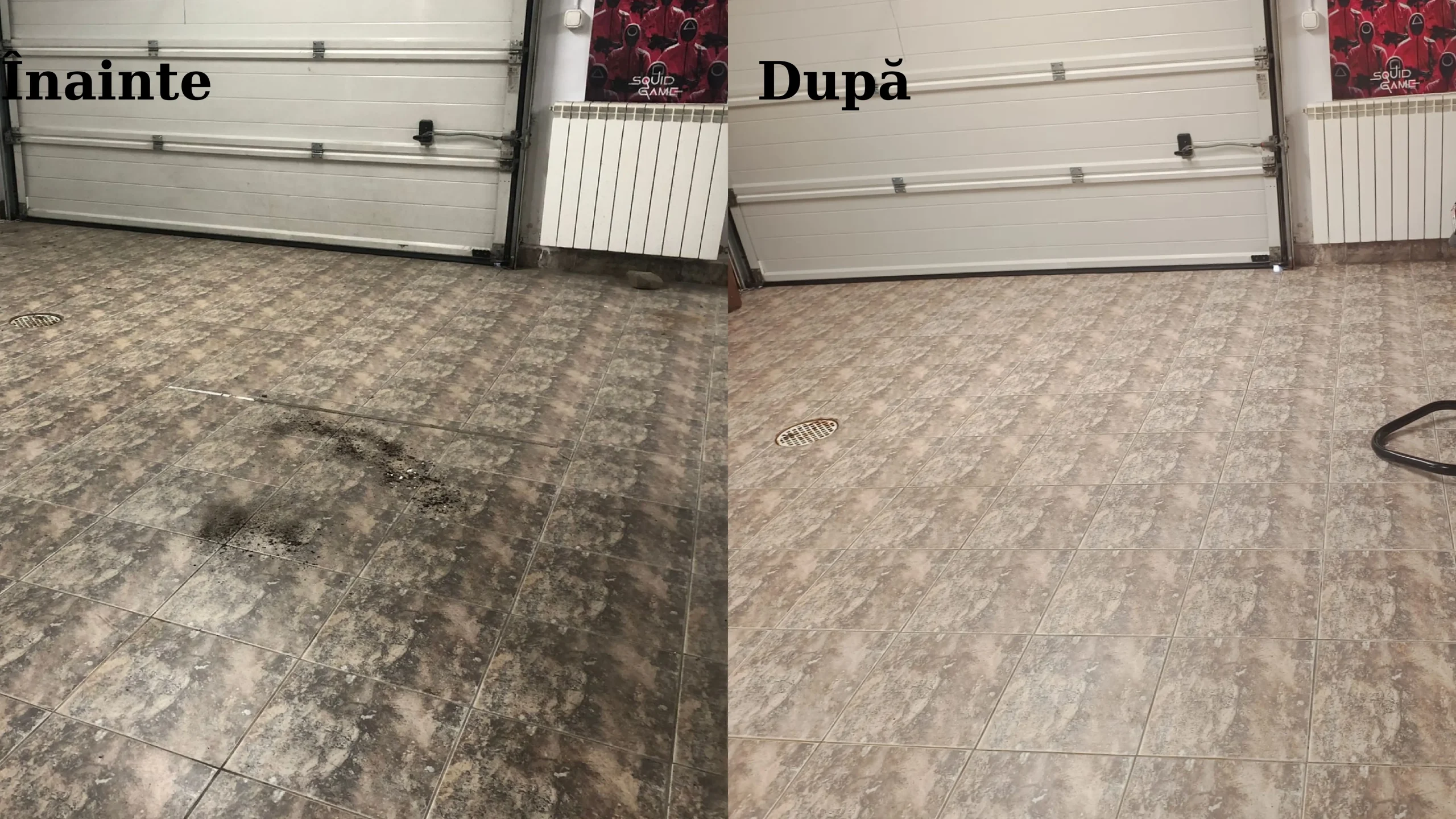Podea garaj inainte si dupa curatenie